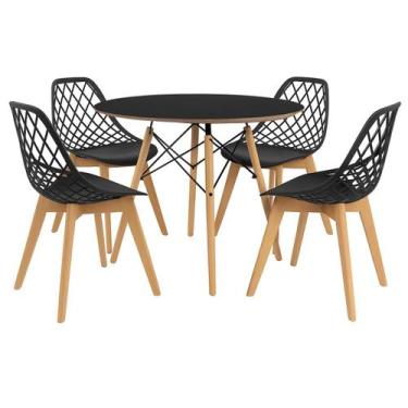Imagem de Kit Mesa Jantar Eames 90cm Preta + 4 Cadeiras Kaila Wood Preta - La Mo