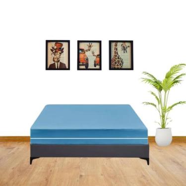 Imagem de Capa Colchão Casal Queen Malha Gel com ziper cor lisa - Genérica, Azul