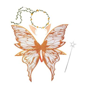 Imagem de UGPLM Fantasia de Asas de Fada para Meninas com Varinha e Orelhas de Elfo para Festa de Máscaras de Halloween, Laranja