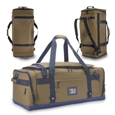 Imagem de Bolsa de viagem grande para homens e mulheres, mochila dobrável para academia, bolsas de lona militares táticas resistentes, extra grande com bolsos para sapatos, impermeável (80L/103L), Marrom, M(80L