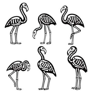 Imagem de 6 Peças Placa de Quintal Esqueleto Flamingo com Estacas, Assustadora Caveira Estaca Quintal Flamingo para Áreas Externas Decoração de Jardim Halloween para Cemitério Enfeites Gramado