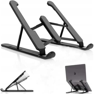 Imagem de Base Suporte Ergonômico P/Notebook,netbook, Tablet Celular Cor Preto. Ajustável com 6 Posições, saida de ar, Ergonômico, Dobrável, 26 x 19 cm.