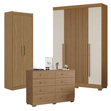 Imagem de Guarda Roupa Casal 2030240 Atacama Areia com Armário Multiuso 2000191 e Cômoda 2014148 Atacama - Aramóveis