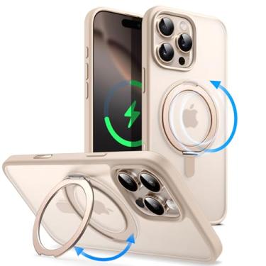 Imagem de JETech Capa de Anel Giratória 360 de Graus para iPhone 16 Pro 6,3 Polegadas com Botão de Controle de Câmera, Compatível com MagSafe, Case Fina com Suporte & Suporte de Anel (Titânio-Deserto)