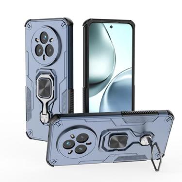 Imagem de SORAKA Capa para realme 14 Pro Plus 5G com suporte de metal rotativo de 360 graus, peça magnética de ferro para suporte magnético de telefone para carro, azul