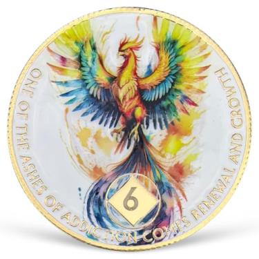 Imagem de Medalhão colorido de 6 anos NA Medalhão NA AA Moeda de Sobriedade com Serenity Prayer NA Recovery Chip Comemorando Vida Limpa e Sóbria 1-20 Anos Narcóticos Presentes Anônimos para Homens e Mulheres