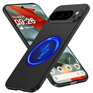 Imagem de GRECAZO Capa magnética ultrafina fosca projetada para celular Google Pixel 9 XL [compatível com PixelSnap/Magsafe] Capa protetora de policarbonato rígida fosca e minimalista fina - preta