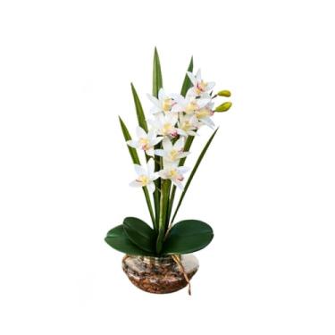 Imagem de Arranjo De Flores Artificiais Decorativas Orquidea Artificial Luxo Realista Para Casa Escritorio Decoracao Sustentavel(Branca Miolo)