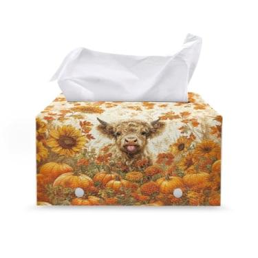 Imagem de Highland Vaca Girassol Abóboras Capa de Caixa de Lenço Farm Turkey Couro PU Retangular Porta-guardanapos Organizador para Banheiro Vanity Bancada, Mesa de Cabeceira, Escritório