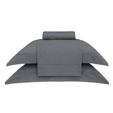Imagem de Jogo de Cama Casal Cetim 300 Fios Buddemeyer Damask Stripes 100% Algodão Penteado Grafite 4 peças