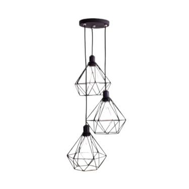 Imagem de Conjunto Luminária de Teto Lustre Pendente Diamante Triplo e-led Aramado Moderno 127v/220v(PRETO)