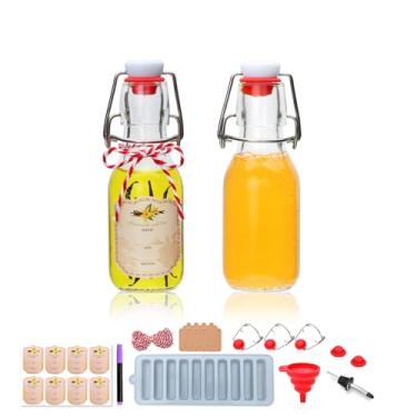 Imagem de Pacote com 2 garrafas de vidro de 120 ml, garrafas de vidro flip top de 120 ml, garrafas de cerveja com tampa hermética para kombucha, kefir de hidromel, extrato de baunilha, suco, chá, vinho