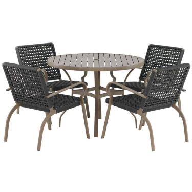 Imagem de Kit 4 Cadeiras Corda Náutica e Mesa Tampo Ripado Varanda Alumínio Varanda Edícula