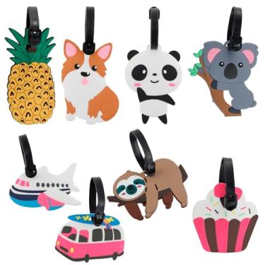 Imagem de ZLHETWT 8 etiquetas de bagagem, etiquetas fofas com alça ajustável, etiquetas de bagagem multiuso para malas, bolsa de viagem, bolsa escolar (estilo 2)