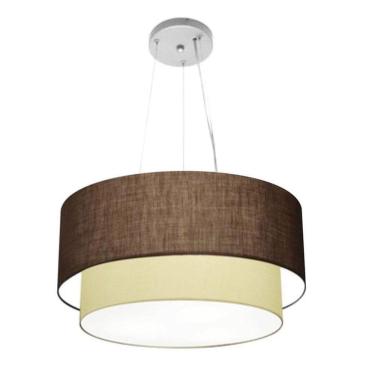 Imagem de Lustre Pendente Duplo Cilíndrico Vivare Md-4061 Cúpula Em Tecido 50x40cm - Bivolt Café-algodão-crú 127/220v