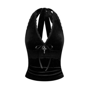 Imagem de Blusa feminina Gótica Verdusa, malha transparente, sem encosto, preta 