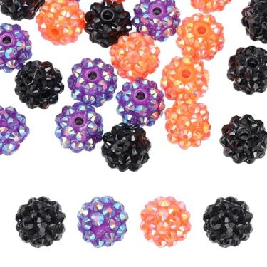 Imagem de PATIKIL Contas de strass de resina de 12 mm para caneta com contas, pacote com 30 bolas de discoteca brilhantes em pedaços redondos de chiclete para chaveiros com contas, preto/roxo escuro/laranja