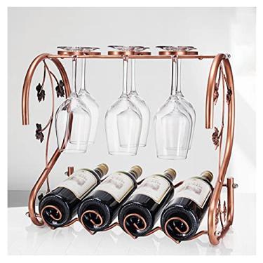 Imagem de zxb-shop Rack de vinho de bancada, comporta 4 garrafas e 6 copos Suporte de vinho roscado de ferro com prateleiras de exibição independentes para cozinha, armário, adega, bar suporte de vinho para