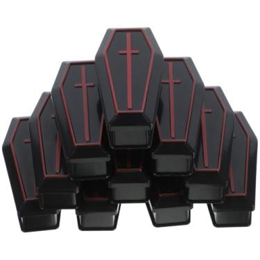 Imagem de Cabilock 10 caixas de caixão em miniatura de Halloween, adereços decorativos realistas para festas assustadoras, brincadeiras divertidas para decorações e guloseimas de Halloween