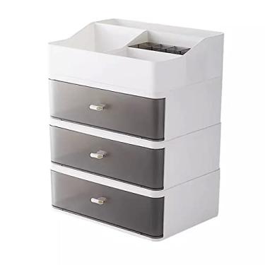 Imagem de Organizador de maquiagem para penteadeira, armazenamento de mesa para cuidados com a pele, pincéis, sombra, loções, batom, 3 gavetas, design removível