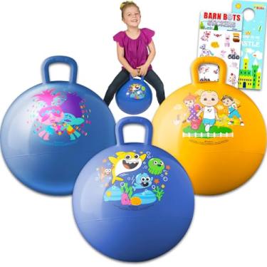 Imagem de CoComelon Hopper Ball para crianças pacote com 3 - Pacote com bolas de atividade de 38 cm com tubarão bebê, trolls, mais adesivos | Bola de salto para atividades ao ar livre para meninos e meninas