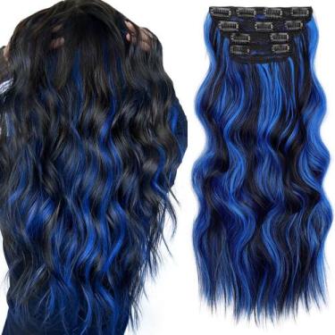 Imagem de Alongamento de cabelo KookaStyle Long Wavy Sintético 50cm Azul