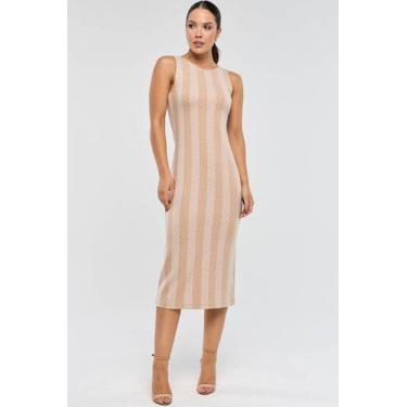 Imagem de Vestido Midi PKS Jacquard Listras Bege, P