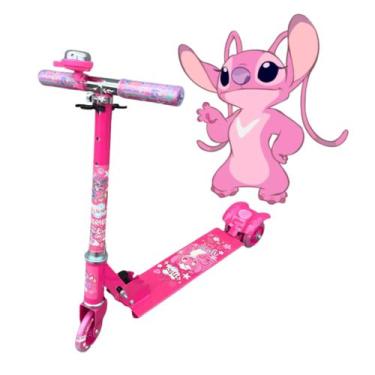 Imagem de Patinete Infantil De Ferro 3 Rodas Com Luz Stitch Rosa - Elite