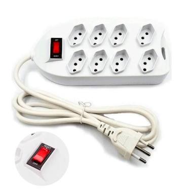 Imagem de Régua de Energia com 8 Tomadas 110/220v Bivolt Cabo de 2 Metros Branco