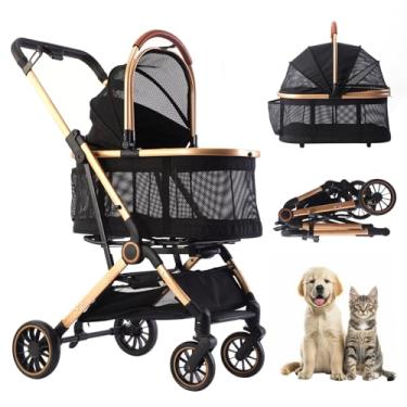 Imagem de Carrinho de estimação 3 em 1, carrinho de estimação leve dobrável com um toque com 4 rodas, transportador de viagem dobrável para cães S/M e gatos de até 25 kg, bolsa de viagem removível, almofada