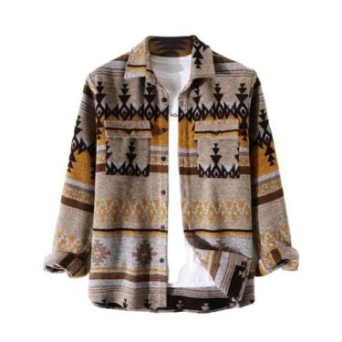 Imagem de Camisa masculina de flanela escovada Shacket FindThy com estampa astec