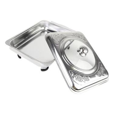 Imagem de Travessa Servir Rechaud Leve Inox Tampa E Com Pé Buffet Mesa - JMA Ino