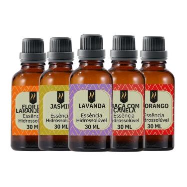 Imagem de Super Kit 5 Essências A Base Água Hidrossolúvel 30Ml Difusor