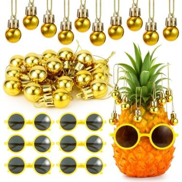 Imagem de Rotatingpals As decorações de bola de Natal de abacaxi incluem 72 peças de enfeites de árvore de Natal pequenas e 6 peças de óculos de sol para festas, casamentos, festivais de Natal, mesas de centro