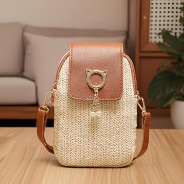 Imagem de Bolsa tiracolo feminina de palha de verão – Bolsa de praia transversal pequena, elegante e leve, perfeita para férias e uso diário, Bege