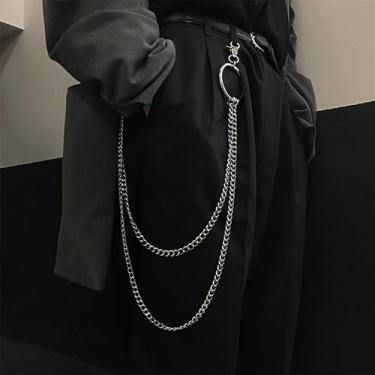 Imagem de 1 corrente de corpo moderna de camada dupla personalizada, versátil para homens e mulheres, corrente de cintura de rocha, jeans e corrente de calça