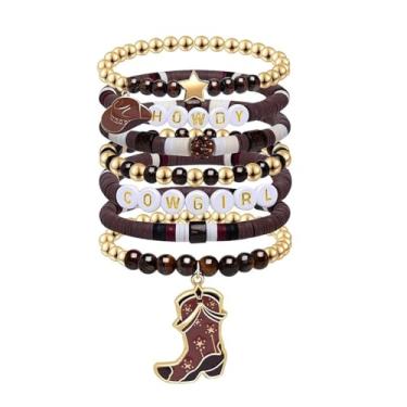 Imagem de Pulseiras femininas com berloques ocidentais empilháveis com contas country com bota de chapéu 2025