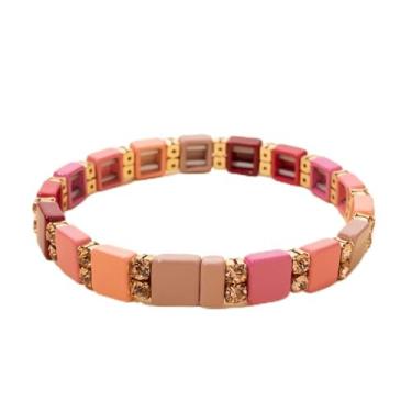 Imagem de Pulseira feminina com contas de arco-íris de liga elástica colorida e elástica para presente, One Size, Liga de aço, Sem Pedra Preciosa