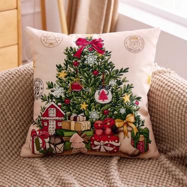 Imagem de 2 peças de capas de travesseiro de Natal série fronha de almofada personalizada com zíper quadrado (17,7 x 17,7 polegadas)