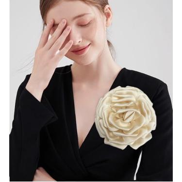 Imagem de Broche delicado de seda cetim rosa flor extra grande broches grandes alfinetes de lapela tecido delicado flores broche para mulheres festa de casamento banquete vestido terno roupas acessórios joias