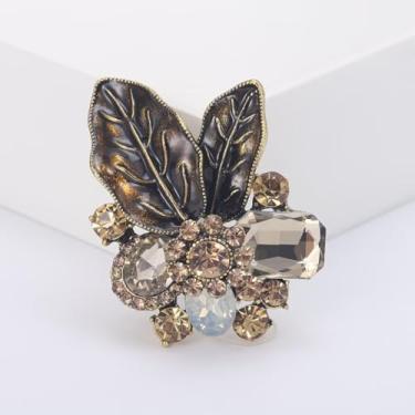 Imagem de Novo broche de planta vintage de strass para mulheres - acessório masculino de terno de casamento e festa, One Size, Cristal Metal, Sem Pedra Preciosa