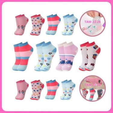 Imagem de Kit 12 Pares De Meia Infantil Feminina Menina - Rosa - De Bolinhas - 1