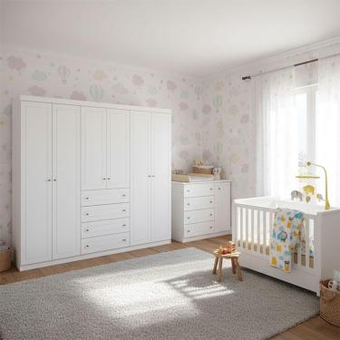Imagem de Quarto Infantil Mississipi 6 Portas Ambiente Com Berço Tutto New Branco Fosco - Henn
