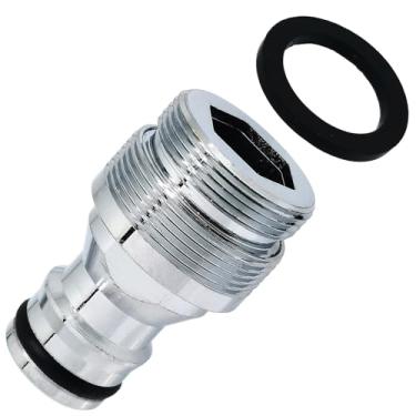 Imagem de 1 kit adaptador de conector rápido de torneira de latão, rosca macho de 22 mm x conector de passo de 1 mm, adaptador universal de torneira para máquina de lavar e lavadora de pressão (prata)