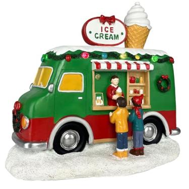 Imagem de WECKLOM Christmas Village Food Truck Street Vendor Christmas Village Casas Sorvete Decoração de carro com música e luzes LED