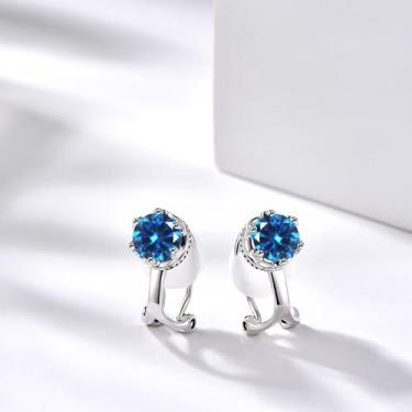 Imagem de Brincos de pressão para mulheres, hipoalergênicos, não perfurados, sem dor, Medium, Cobre, Cria safira