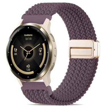 Imagem de Oanux Pulseira trançada magnética de 22 mm compatível com Garmin Vivoactive 4/Venu 3/Venu 2, pulseira elástica esportiva macia de nylon elástico para Forerunner 265/255/255 Music masculino e feminino