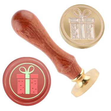 Imagem de Carimbo de lacre de cera de Natal, carimbo de latão e cabo de madeira, cabeça para cartões de Natal, convites, cartas, envelopes, cartões de felicitações, presentes