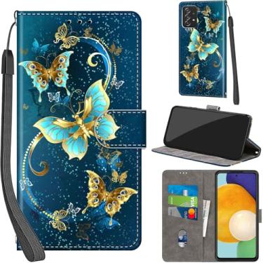 Imagem de Salanheo Capa carteira para Samsung Galaxy A53 5G, com [3 compartimentos para cartões], fecho magnético com suporte, capa protetora flip de couro PU à prova de choque 16,5 cm, borboleta verde dourada