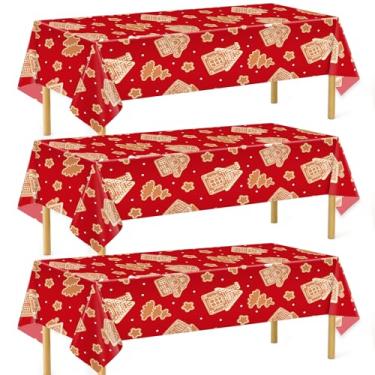 Imagem de DecorWoo Toalhas de mesa de plástico descartáveis de Natal, pacote com 3, toalha de mesa retangular, 137 x 272 cm, capas de mesa grossas resistentes à prova d'água para festas, acampamento, piquenique